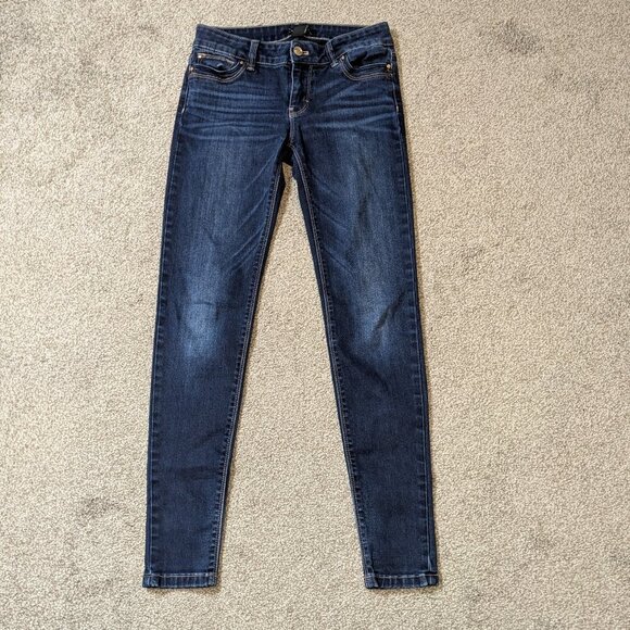 WHITE HOUSE BLACK MARKET Dark Blue Stretch Denim Skinny Jeans; Size 0 Reg - Picture 1 of 4